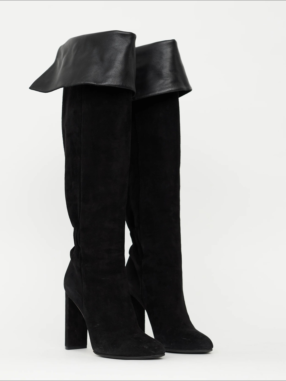 Dior Black Suede Over-the-Knee Boots with Fold-Top Leather Cuff - Picture 3 of 6